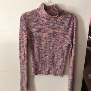Free People Multicolor Marled Turtleneck Sweater — Pink, Purple & Orange Speckle